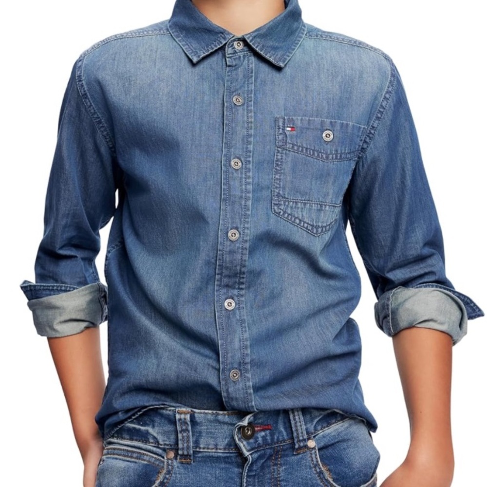 Tommy Hilfiger‎ Boys' Long Sleeve Woven Button-Down Shirt, Size 12/14, EUC